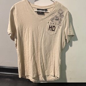 Harley-Davidson Cream V-Neck Floral Pocket Tee